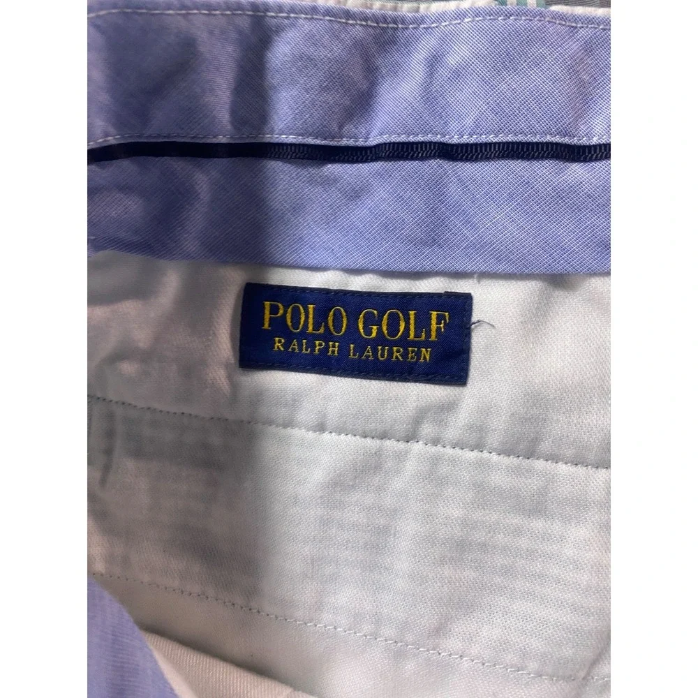 Polo Golf Ralph Lauren Seersucker Shorts Men's 38 Green White Striped Flat Front